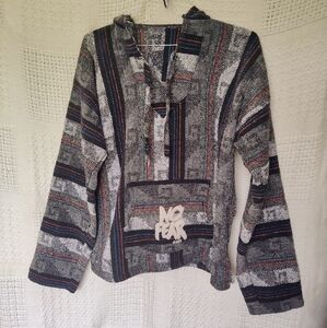 Vintage 90’s No Fear Gear Men’s Baja Hoodie Poncho Colorful